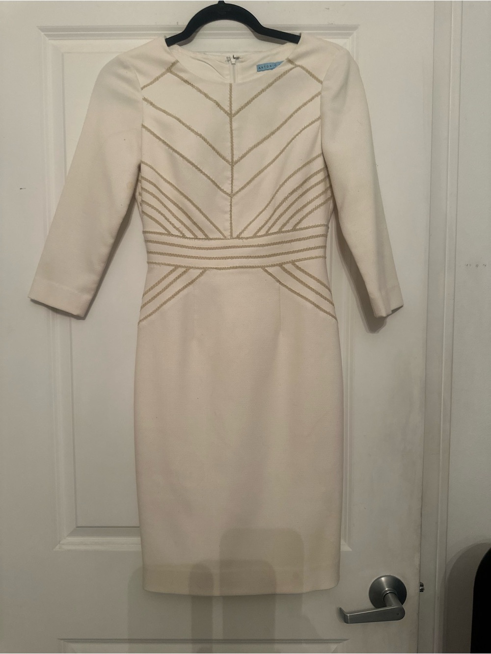 Antonio Melani Ivory Sheath Dress with Gold Trim